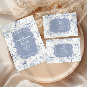 Toile De Jouy Bear Baby Shower Diapper Raffle Enclosure Card