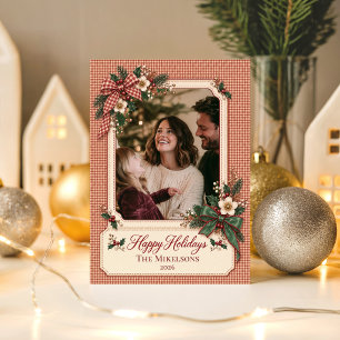 Photo Timeless Heritage Gingham Christmas Holiday Card