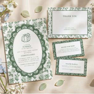Little Pumpkin Green Toile Baby Shower Invitation