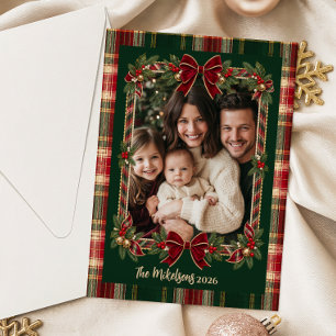 Photo Traditional Plaid Christmas Tartan Charm Holiday Card