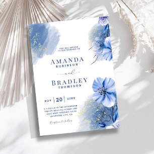 Dusty Blue & Gold Glitter Wedding Save The Date Invitation