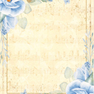 Dusty Blue Floral Vintage Musical Couples Shower Invitation