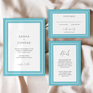Sasha Aqua Modern Wedding RSVP Card