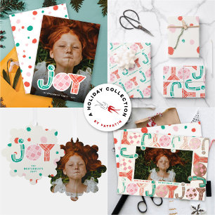 Bold Chunky Geometric Joy Colourful Modern Photo Holiday Card