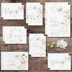 Delicate Modern White Grey & Gold Floral Wedding Invitation