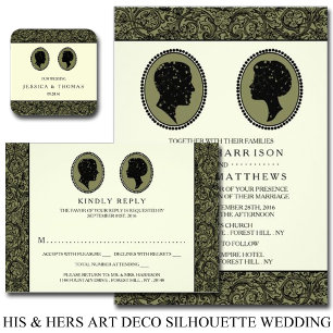 His & Hers Art Deco Silhouette Wedding Collection Invitation