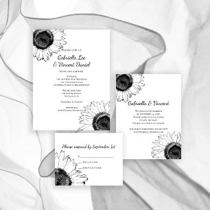 Black and White Sunflower Wedding RSVP Card