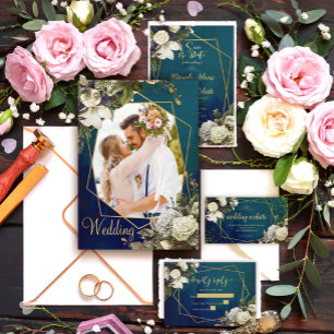 Modern Romantic Floral Gold Wreath Wedding