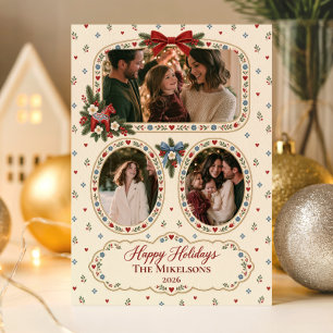Coquette Scandinavian Folk 3 Photos Christmas Holiday Card