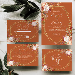 Burnt Orange Floral Fall Wedding Thank You Card
