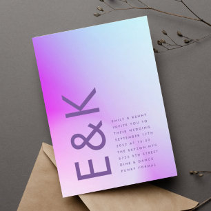 Ultra Modern Gradient Green Blue Ombre Wedding Invitation
