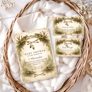 Little Hunter Antler Woodland Baby Shower Invitation