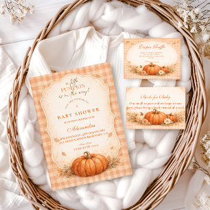 Little Pumpkin Gingham Fall Baby Shower Invitation