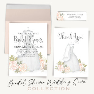 Elegant Blush Floral Wedding Dress Bridal Brunch Invitation