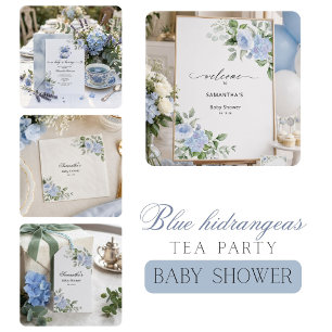 Blue Hydrangeas baby is brewing tea party shower  Square Paper Coaster