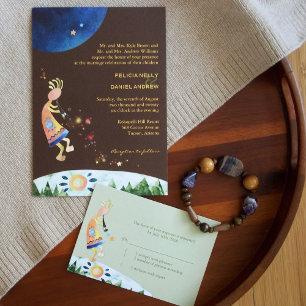 Kokopelli on Rustic Wood Grain Wedding Invitation