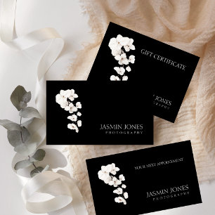 Modern Black White Orchids Floral Business Discount Card