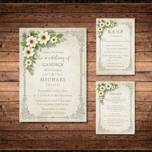 Rustic White Watercolor Vintage Decorative  Invitation Belly Band