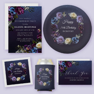 Moody Purple Flowers 70th Birthday Party Invitation