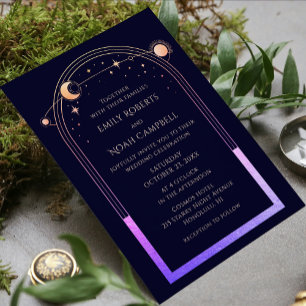 Mystical Rainbow Navy Blue Sun Moon Stars Wedding Envelope