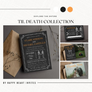 Til Death Halloween Skeleton Orange Black Wedding Invitation