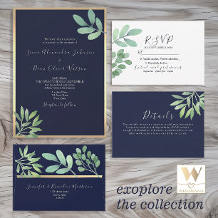 Watercolor Greenery Navy Blue Wedding Envelope