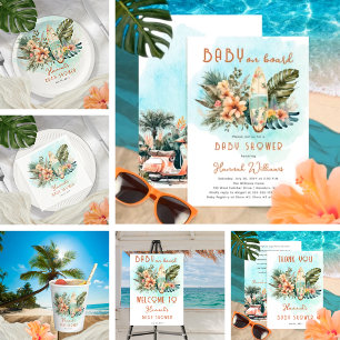 Baby on Board Tropical Surf Neutral Baby Shower Paper Plate