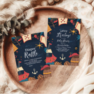 Navy Blue Nautical Pirate Baby Shower Invitation