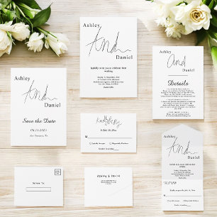 Elegant Black And White Calligraphy Simple Wedding All In One Invitation