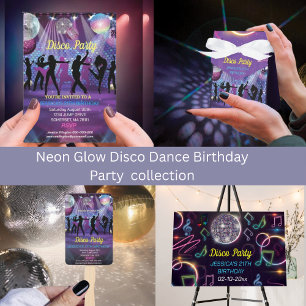 Modern Neon Glow Disco Dance Birthday Party  Invitation