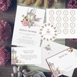 Sample Rustic Floral Roses & Lantern Bridal Shower Thank You Card