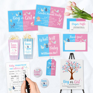 Boy or Girl Modern Blue Pink Gender Reveal Party Invitation