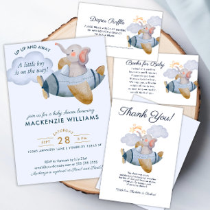 Blue Boy Elephant Plane Diaper Raffle Baby Shower Enclosure Card