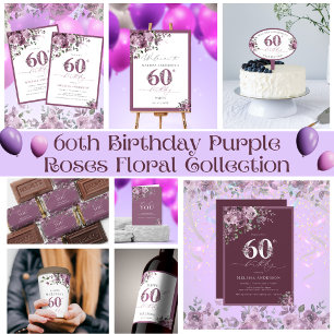 Elegant Purple Roses 60th Birthday Thank You