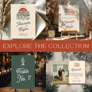 Bold Retro Vibes Saguaro Landscape Desert Wedding Save The Date