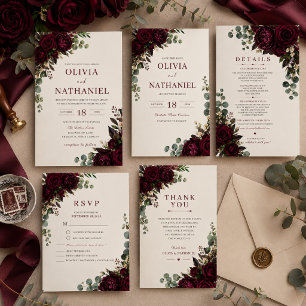 Moody Burgundy Floral Save the Date Card