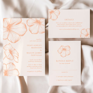 Modern Apricot Simple Floral Elegant Wedding Invitation