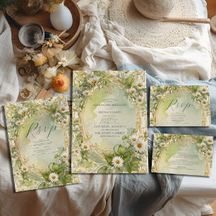 Nouveau Daisies Ivory Green Wedding Save The Date