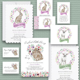 Little Bunny Floral Love Heart Baby Shower Invitation