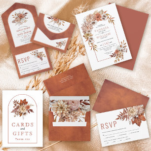 Autumn flowers and leaves wreath fall wedding invitation
