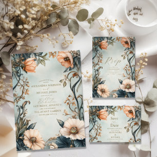 Retro Victorian Royal Floral Wedding  All In One Invitation