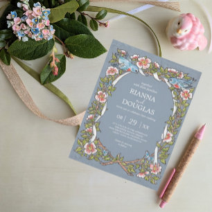 Budget Dusty Blue Wildflower Bird Pastel Wedding