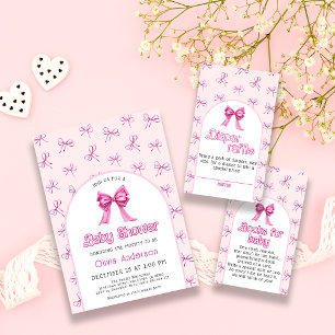 Pink Bow Baby Shower Elegant Invitation