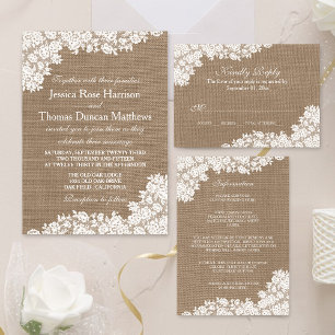 Rustic Burlap & Vintage Lace Wedding Save The Date Announcement Postcard