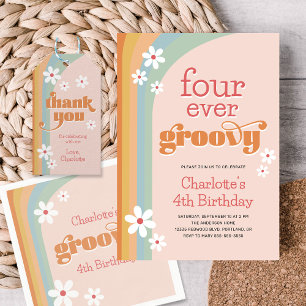 Groovy Daisies Girl's 4th Birthday Invitation