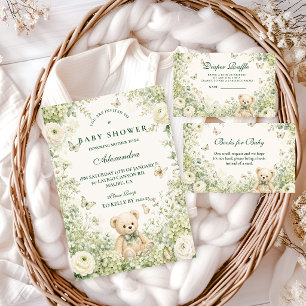 Whimsical Green Teddy Bear Books for Baby Enclosure Card
