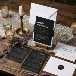 Clean simple black white wedding all in one invitation