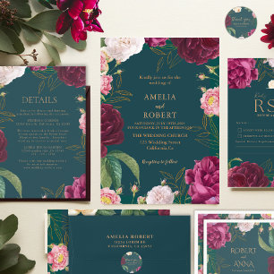 Emerald Green and gold Floral Wedding Enclosure Card