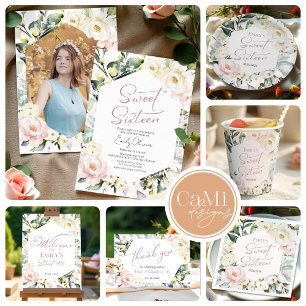 Boho Greenery Floral Frame Sweet 16 Backdrops Tapestry
