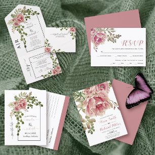 Dusty rose pink flowers arch wedding Save the Date Postcard